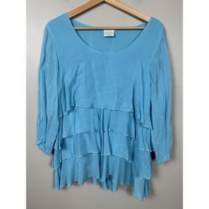 Click‎ by color me Blue Tiered Layered Flowy Blouse Fairy Cottagecore Whimsi